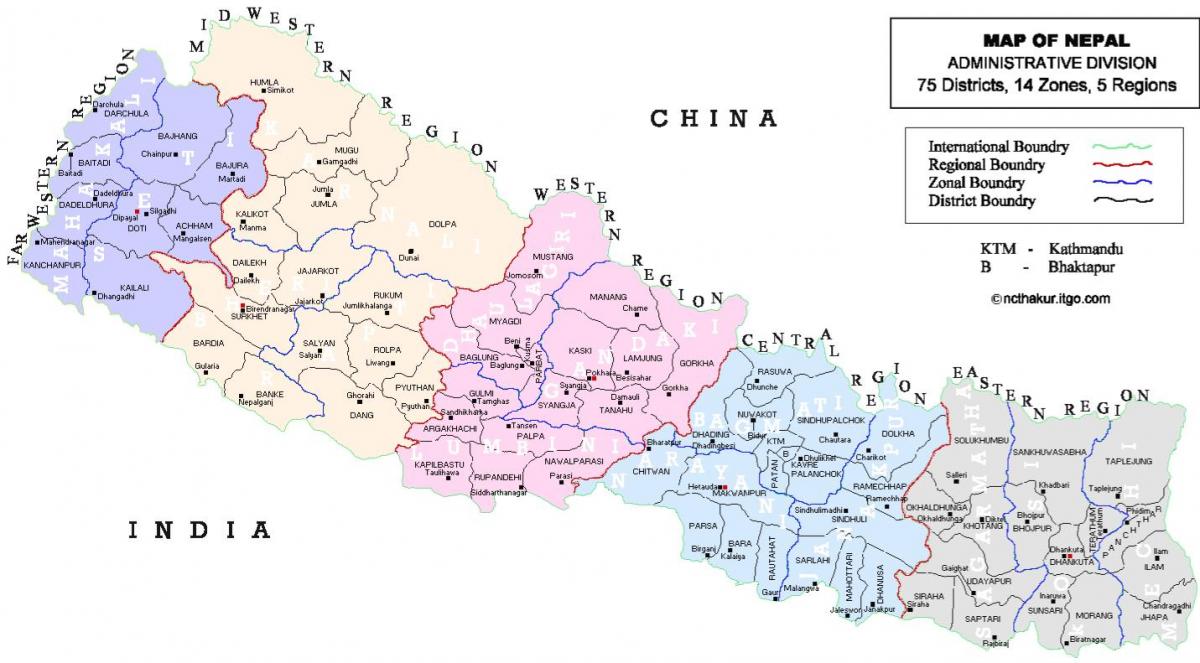 네팔 정치적인 지도와 지역