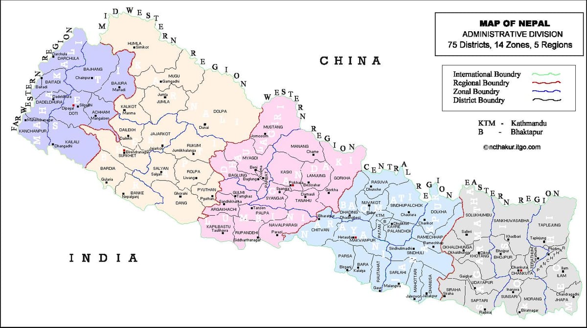 네팔 75district 지도