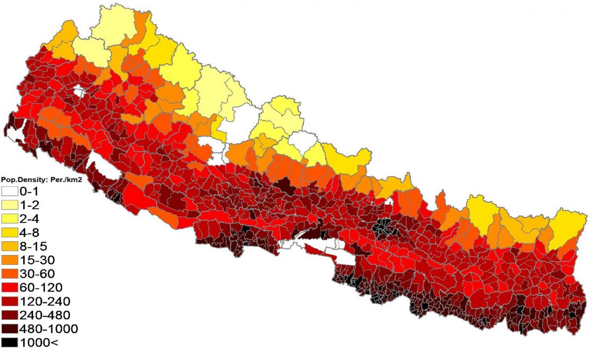 네팔 인도네팔의 인구 밀도 지도(남부 아시아아시아)